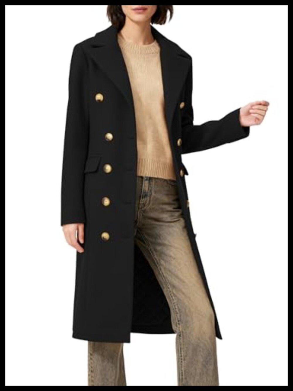 Women's Notch Lapel Double-Breasted Peacoat Long Winter Overcoat